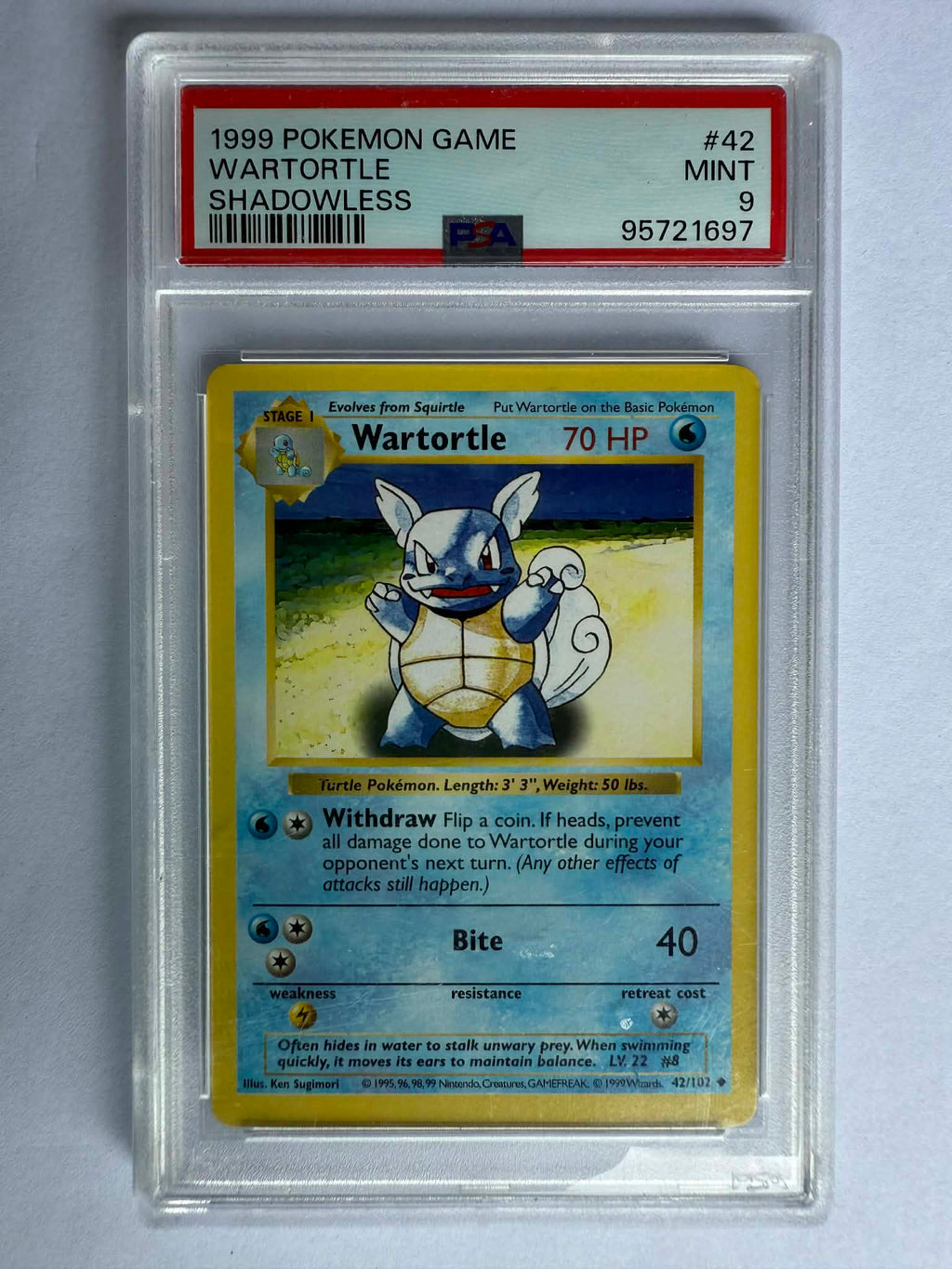 Wartortle 42/102 Shadowless - Base Set 1999 Pokemon Card from 42