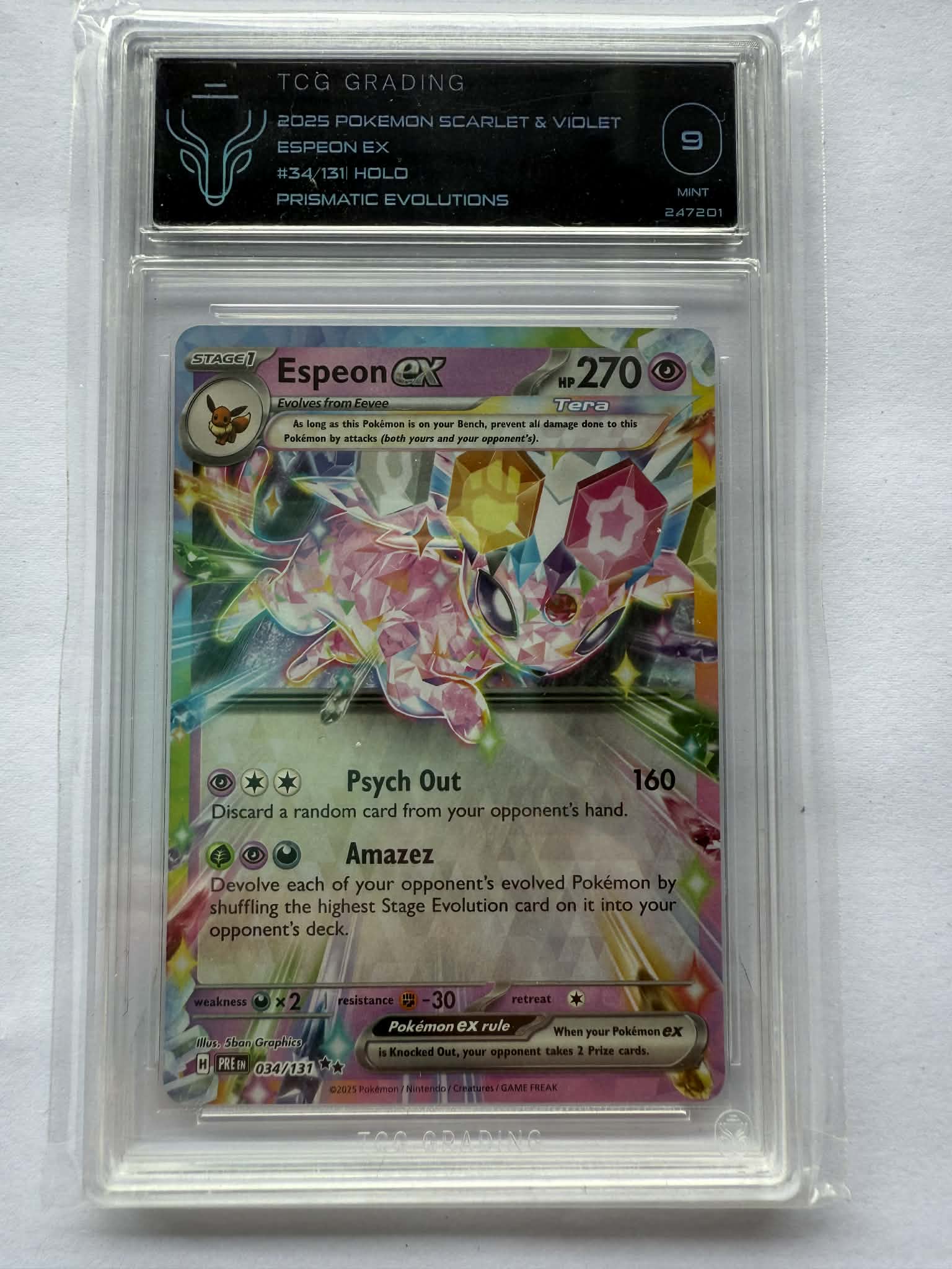 Prismatic Evolutions - Card #34 - Espeon ex - Graded Mint 9