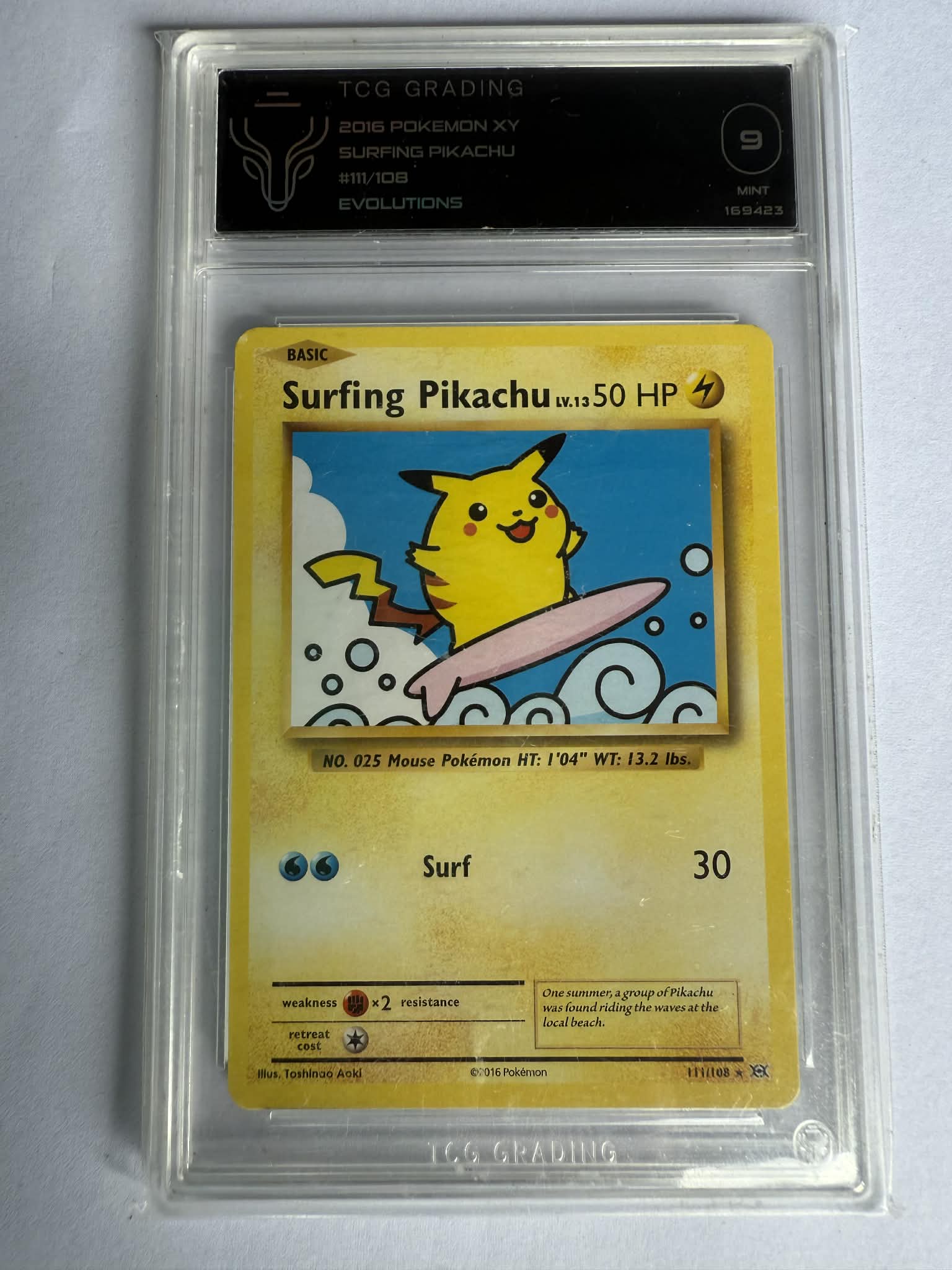 XY Evolutions - Card #111 - Surfing Pikachu - Graded Mint 9