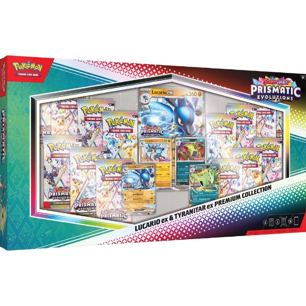 Pokemon TCG Scarlet & Violet Prismatic Evolutions Lucario ex & Tyranitar ex Premium Collection Box