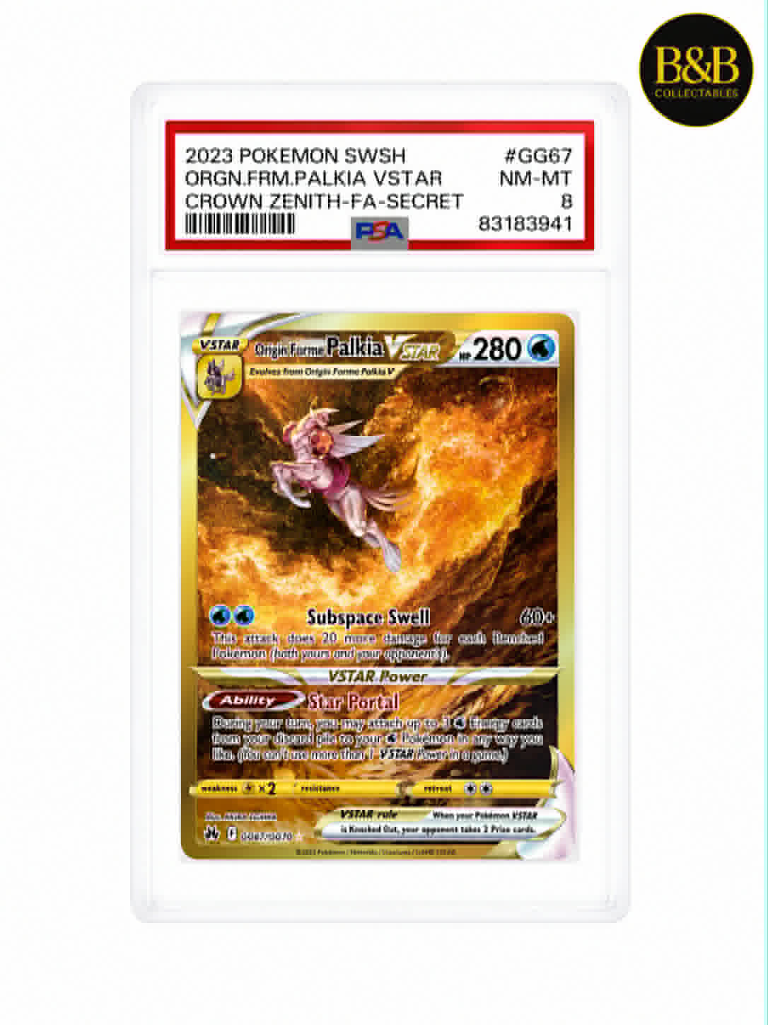 Crown Zenith: Galarian Gallery - Card #GG67 - Origin Forme Palkia VSTAR - Graded 8 NM-MT