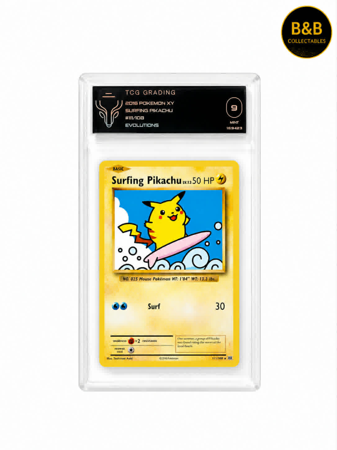 XY Evolutions Set - Card #111 - Surfing Pikachu - Graded 9 Mint